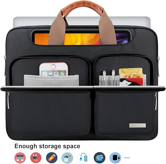 Lacdo 360° Protective Laptop Shoulder Bag, 14 inch Computer Bag for 14 inch New MacBook Pro M4/M3/M2/M1 Chips Pro Max A3112 A3401 A3185 A2918 A2992 A2779 A2442 2024-2021 Computer Messenger Bag, Black