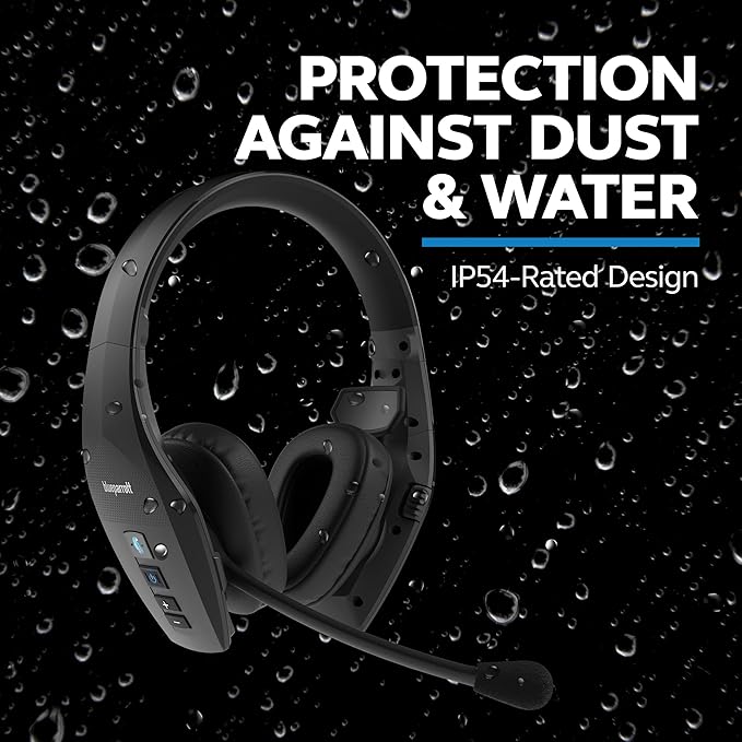 BlueParrott S650-XT Bluetooth Wireless Headphones 96% Noise Canceling Over Head Trucker Headset with Mic, 2-in-1 Convertible Stereo to Mono with ANC, IP54-Rated Protection, 36 hrs. Talk Time, Black
