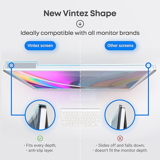 VINTEZ Blue Light Screen Protector for 20, 21.5, 21.6, 22 Inch Computer Monitor and Laptop – Anti-UV Blue Light Blocking Film for Desktop PC, Eye Protection Filter, 19.3" x 12.5", 1 Pack