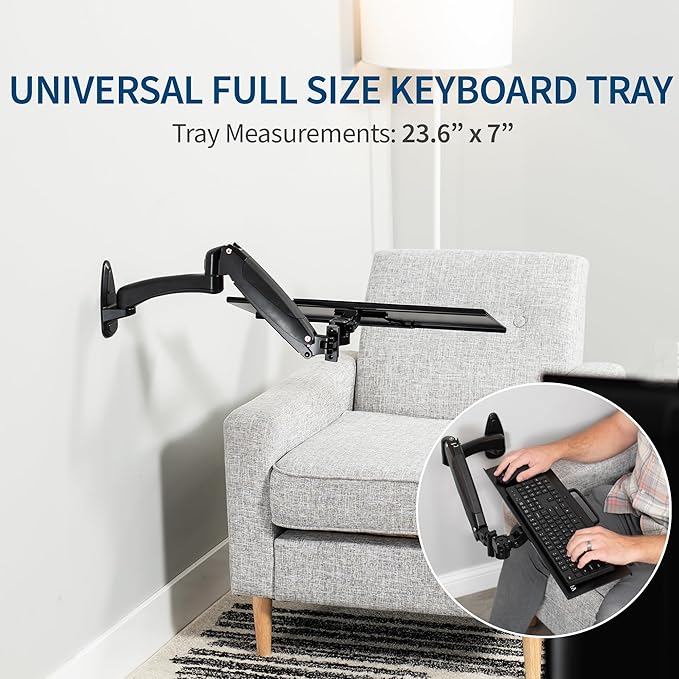 VIVO Sit-Stand 24 Inch Pneumatic Spring Keyboard and Mouse Tray Wall Mount, Counterbalance Height Adjustable Typing Platform, Ergonomic Tilt, Neutral Writing Position, Black, MOUNT-KB35A