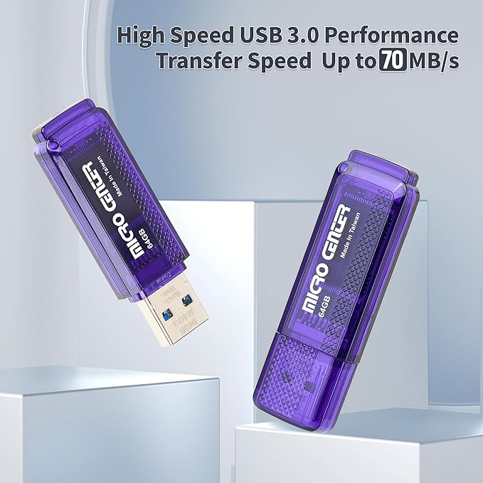 INLAND Micro Center SuperSpeed 10 Pack 64GB USB 3.0 Flash Drive Gum Size Memory Stick Thumb Drive Data Storage Jump Drive, 10X Faster Than USB 2.0 USB Drive (64G 10-Pack)