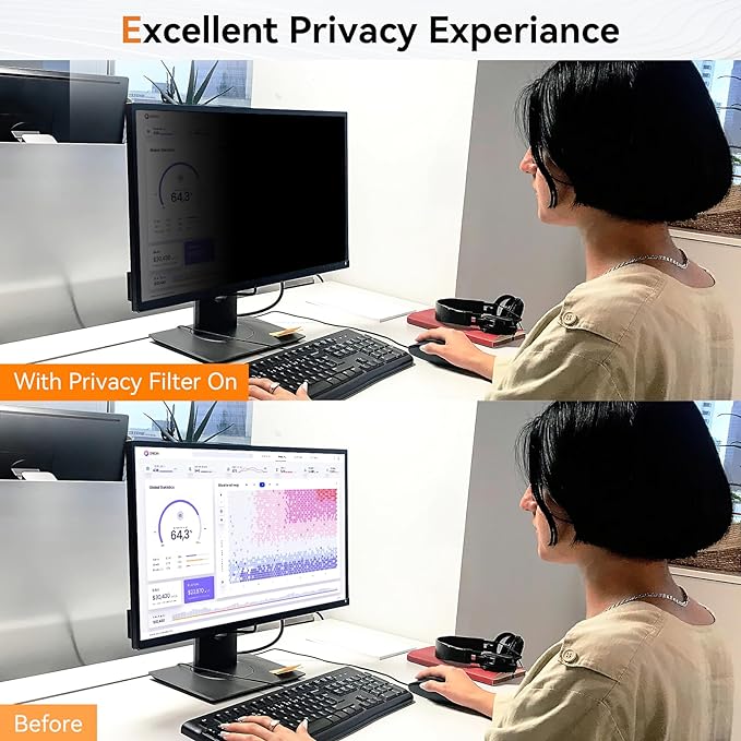 [2 Pack] 23.8 Inch Computer Privacy Screen for 16:9 Aspect Ratio Widescreen Monitor, Eye Protection Anti Glare Blue Light Computer Monitor Privacy Filter, Removable Anti-Scratch 23.8in Protector