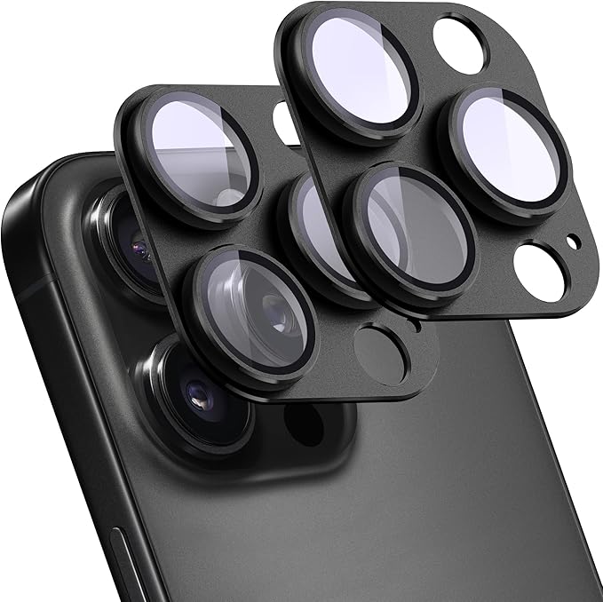 2 Pack Camera Lens Protector for iPhone 16 Pro/iPhone 16 Pro Max,[Not Easy to Breakn ] AR Tempered Glass Strong Adsorption Metal Camera Cover Screen-Black