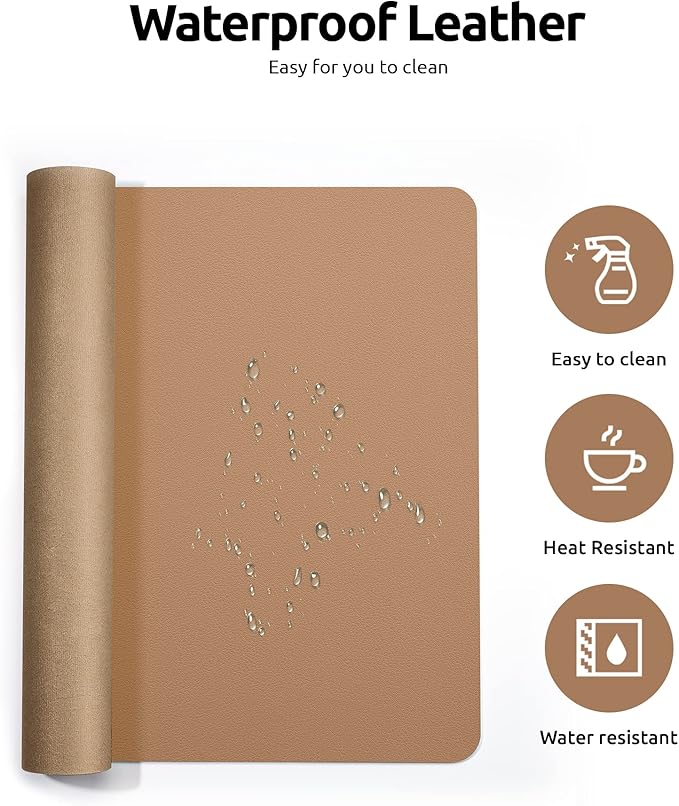 YSAGi Leather Desk Pad Protector, Office Mat, Large Mouse Pad, Non-Slip PU Blotter, Laptop Waterproof Writing for and Home (23.6" x 13.8", Khaki)