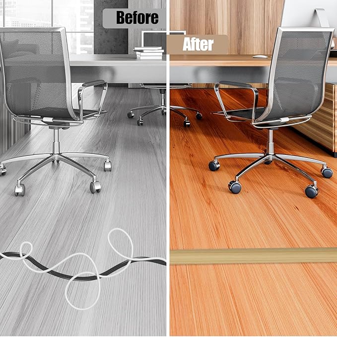 Floor Cord Cover Self Adhesive Cord Hider,10FT Cable Management, Extension Strip Protector for Wires, Prevent Cable Trips for Offices, Gyms, Exhibitions Cavity:0.39"(W) x0.27(H) WoodLightyellow