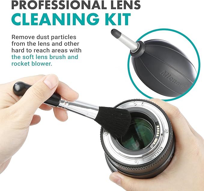Movo Deluxe Essentials DSLR Camera Cleaning Kit with 10 APS-C Cleaning Swabs, Sensor Cleaning Fluid, Rocket Air Blower, Lens Pen, Soft Brush, 2X Small and 2X Large Microfiber Cloths and Carrying Case