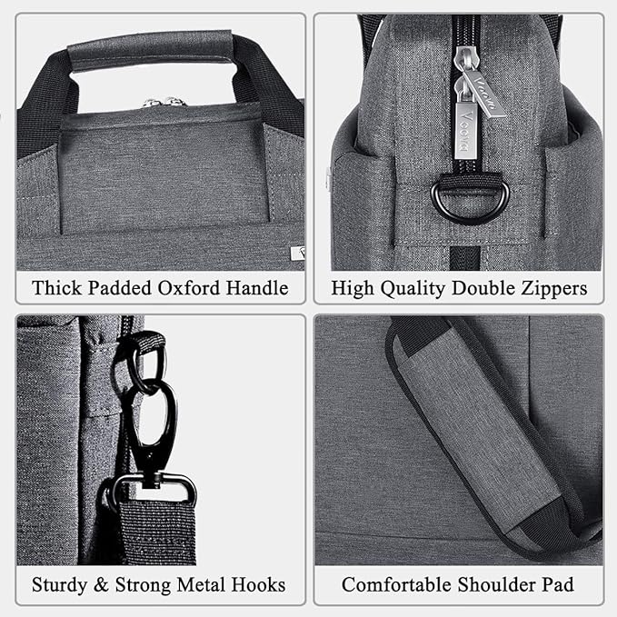 Voova Laptop Bag Case 17 17.3 Inch Computer Sleeve Messenger Bag with Shoulder Strap Expandable Waterproof Large Capacity Business Briefcase for Work Travel Fit 17-18” Laptop, Men Women, Gray