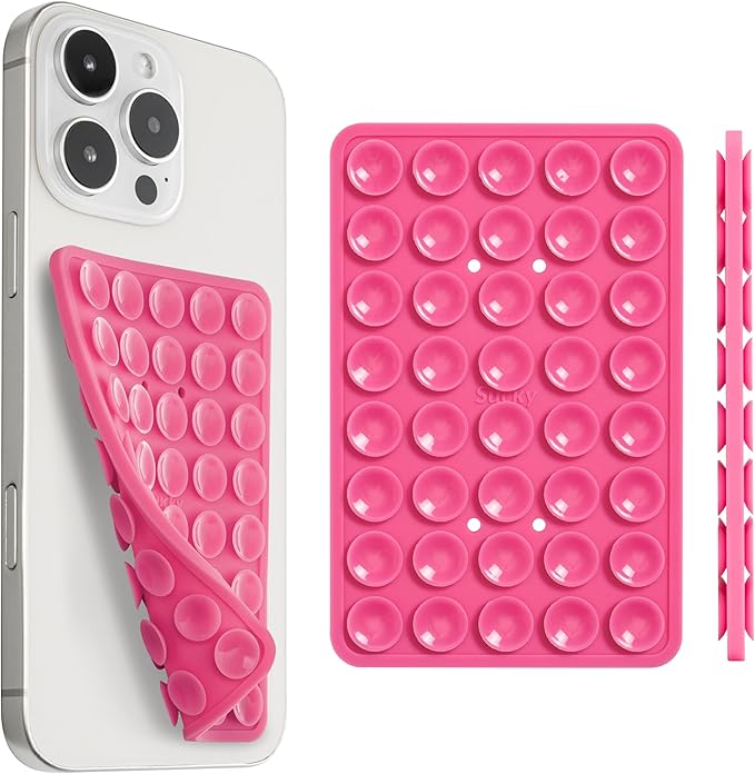SUCKY Silicone Suction Phone Case Adhesive Mount - Anti-Slip Holder, Hands-Free Fidget Toy, Phone Accessory for iPhone and Android (Hot Pink, Double V2)