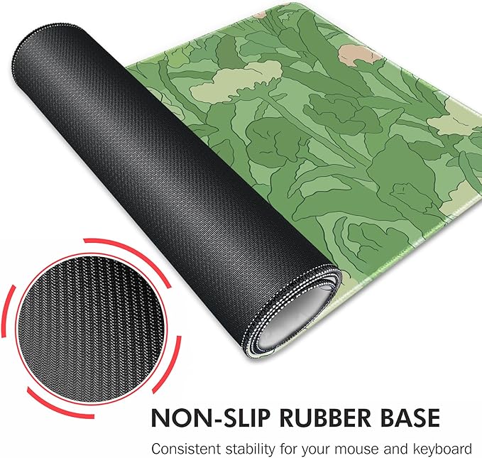 Galdas Gaming Mouse Pad XXL XL Large Long Extended Big Mousepad Non-Slip Rubber Keyboard Mouse Pad with Stitched Edges for Laptop Home Office (31.5x11.8x0.08 Inch) -Green Leaf