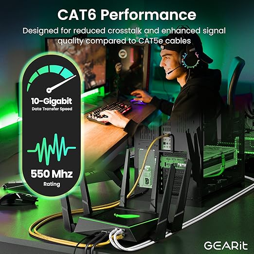 GearIT Cat 6 Ethernet Cable (24-Pack 6 Feet) Cat6 Network Patch, 10Gbps, RJ45, Snagless Cord, Gold-Plated Connectors, Internet for PC, TV, Tablet, Router, Printer, Servers, IT Data Center - Yellow