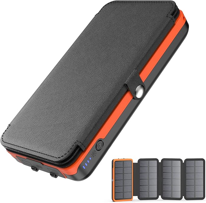 Hiluckey Solar Charger Power Bank 27000mAh - 22.5W Fast Charging Portable Phone Charger with 4 Solar Panels - USB C PD External Battery Pack with 3 USB Outputs for Cellphone Tablet