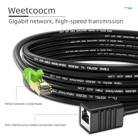 Ethernet Extension Cable 10ft, Network Cat6a Extension Patch Cable RJ45 Cords Shielded Male to Female Connector (10FT)