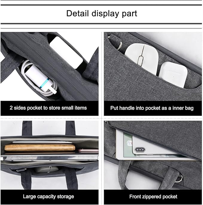 Voova Laptop Bag 13 14 Inch, Waterproof Computer Sleeve Carrying Case with Shoulder Straps & Handle Compatible with Macbook Air 13 M2/M3/M4, MacBook Pro 13/14, HP Dell Lenovo Chromebook 14, Grey