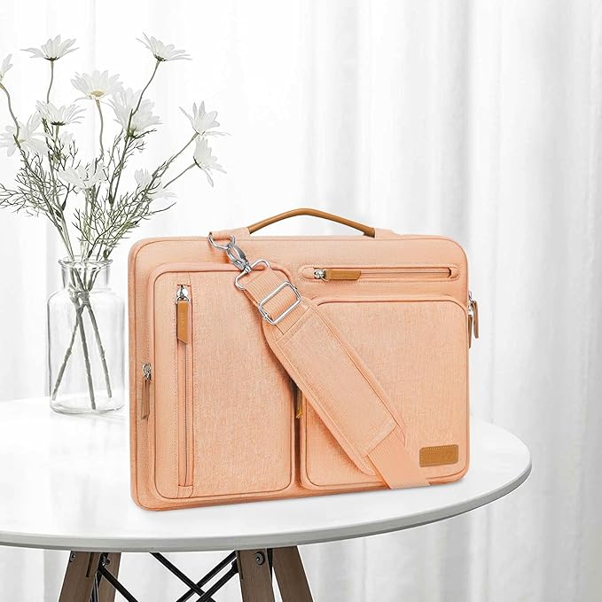 MOSISO 360 Protective Laptop Shoulder Bag,13-13.3 inch Computer Bag Compatible with MacBook, HP, Dell, Lenovo, Asus Notebook,Side Open Messenger Bag with 4 Zipper Pockets&Handle, Pastel Orange