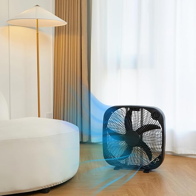 Amazon Basics 3 Speed Box Fan, Indoor Electric Fan for Home Cooling, 5 Blades, Lightweight Design, 67 Watts, 20-Inch, Black, 6.8"D x 20.86"W x 21.33"H