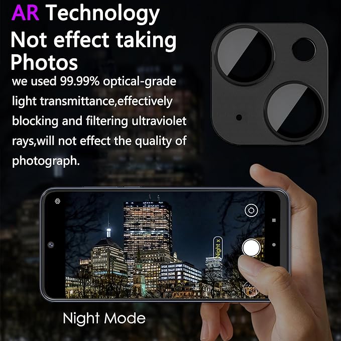 2 Pack Camera Lens Protector for iPhone 15 / iPhone 15 Plus,[Not Easy to Breakn ] AR Tempered Glass Strong Adsorption Metal Camera Cover Screen-black