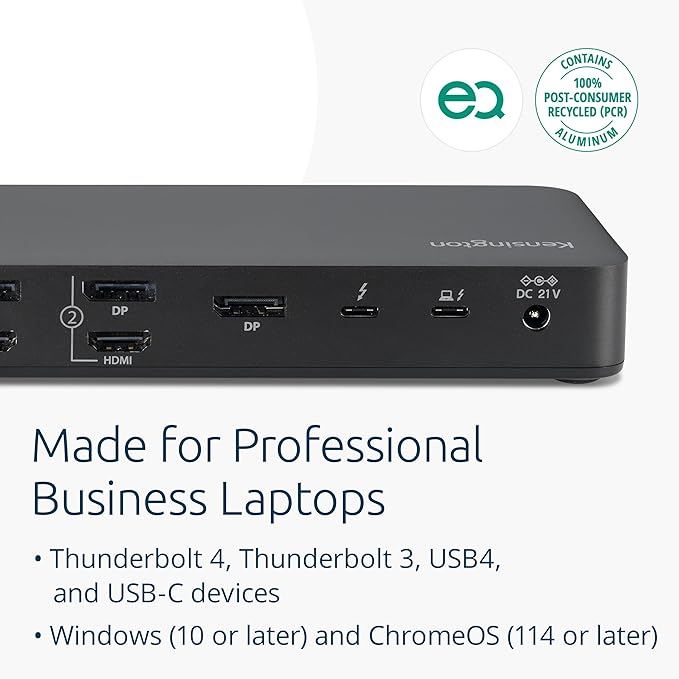 Kensington SD5910T DisplayLink Docking Station Thunderbolt 4, Quad 4K for MacBook Pro/Air M1/M2/M3/M4 with Pro and Max Chipsets, 100W PD, HDMI/DP/TB4, SD/Micro SD Card Slots (K35233NA)