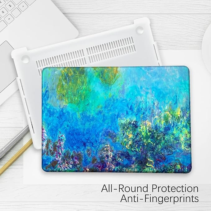 Berkin Arts Compatible with MacBook Air 13 inch Cover, 2022-2018 Release A1932 with Touch ID with Keyboard Cover & Screen Protector Cloisonnism (Wisteria by Monet)
