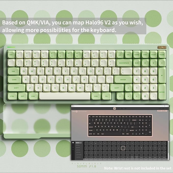 nuphy Halo96 V2 Wireless Keyboard,Gasket Structure,96% Hot Swappable Gaming Keyboard, 99 Kyes RGB Backlit Mechanical Keyboard, Support QMK/VIA,Bluetooth/USB-C/2.4GHz-Green,Mint Switches (37gf).