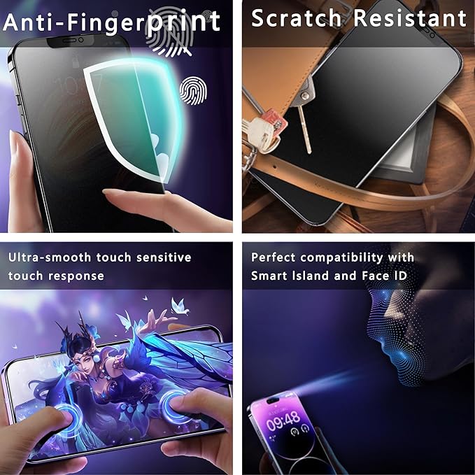 (2-Pack Matte Privacy Anti-Spy Screen Protector for iPhone 12 Pro Max (6.7-Inch),9H Tempered Glass,Anti-Glare,Full Coverage,Anti-Fingerprint,Auto Dust Removal,Bubble-Free
