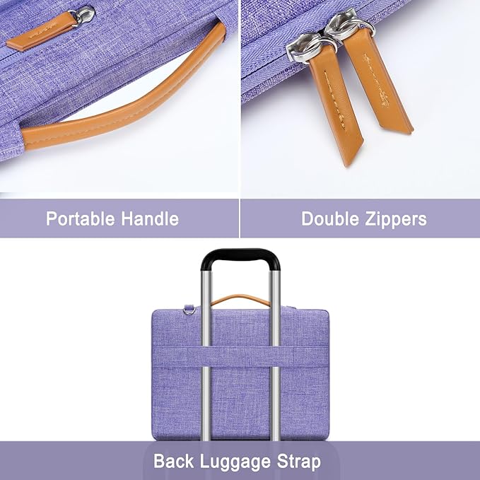 MOSISO 360 Protective Laptop Shoulder Bag,13-13.3 inch Computer Bag Compatible with MacBook, HP, Dell, Lenovo, Asus Notebook,Side Open Messenger Bag with 4 Zipper Pockets&Handle, Purple