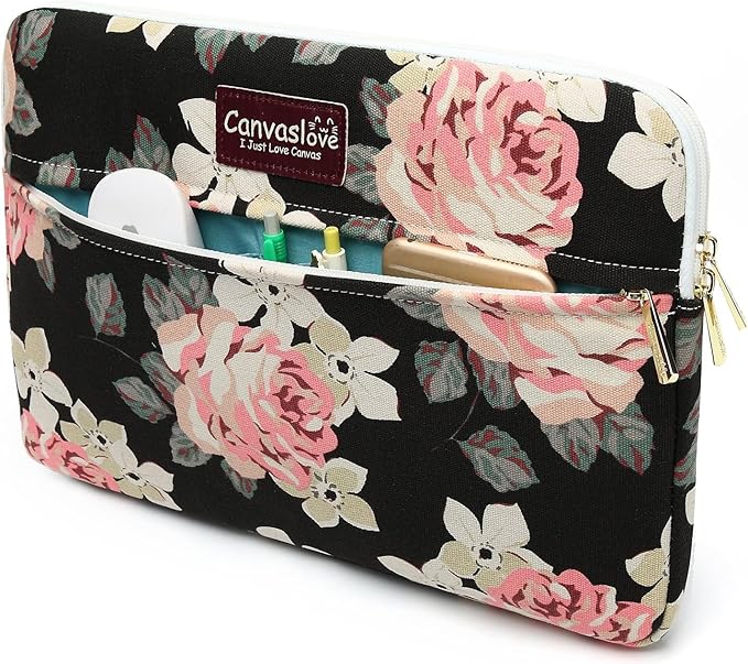 Canvaslove Laptop Sleeve Case Bag Cover with Pocket for MacBook Pro 16 and 16 inch HP Lenovo Dell ASUS Acer Notebook Computer (Pink Rose)