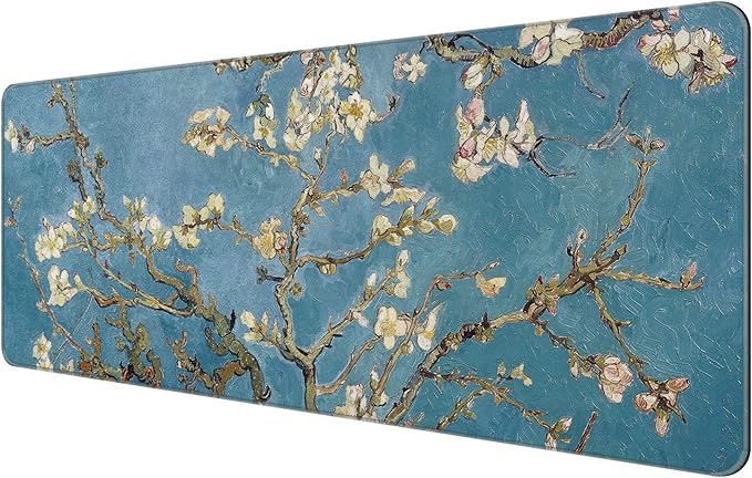 Dynippy Thin Extended Gaming Mouse Pad （31.5 * 11.8 * 0.08 inch） with Stitched Edges Large Mousepad Long XXL Keyboard and Mouse pad Desk Mat for Gaming Office & Home - Almond Blossom