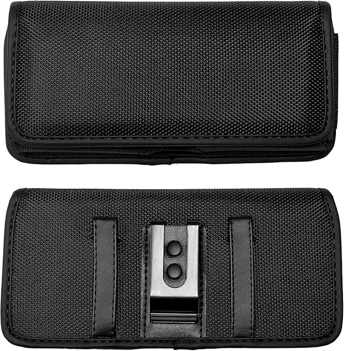 Nylon Cell Phone Holster for Samsung Galaxy A01 A10e S10 S9 S22 5G, LG K30 Phoenix 5 Aristo 5, Orbic Maui+, TCL Signa - Horizontal Case Canvas Waist Carrying Pouch with Belt Clip/Loops, Black