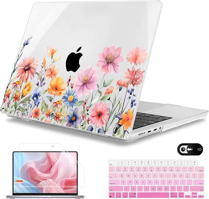 Mektron Case for MacBook Pro 16" M4 A3403 A3186 M3 A2991 M2 A2780 M1 A2485 (2021/2023/2024) Pro/Max with Touch ID, Hard Shell Plastic Laptop Cover Keyboard Cover Screen Protector, Floral P165
