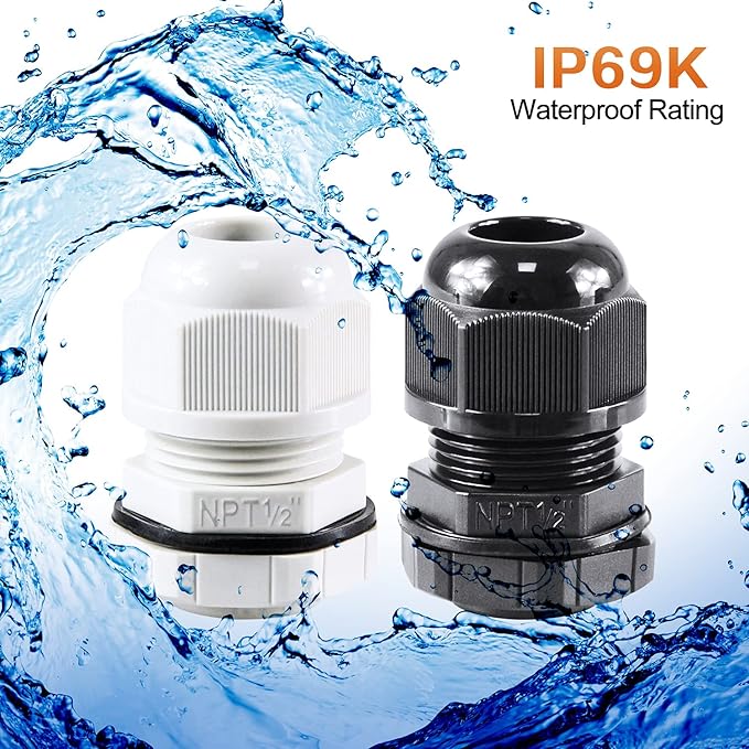 XHF 10 Pcs 1/2" IP68 Strain Relief Nylon Cord Grip NPT Cable Glands Adjustable UL Listed and RoHS Compliant (Grey)