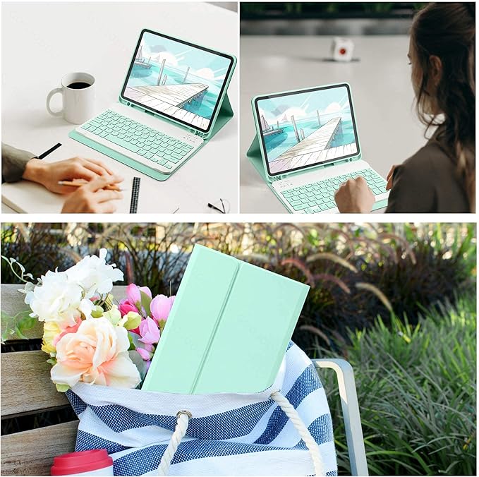 AnMengXinLing Keyboard Case for iPad mini 7th(A17 Pro) 2024/Mini 6th Generation with Mouse,Case for iPad mini7/mini6 with Detachable Wireless Keyboard Pencil Holder Slim Smart Cover, Pink