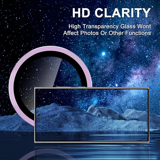for Samsung Galaxy S23 Ultra Camera Lens Protector, Individual Metal Ring Tempered Glass Lens Cover, [Strong Adsorption] Scratch Resistant Ultra-Thin HD Clear Lens Cover, 1 Set-Purple
