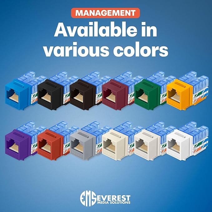 Everest 90° Angled RJ45 Cat5e Keystone Jacks 50-Pack in Black - Slim Profile Female RJ45 Connectors - Cat 5e Keystone Jack - Compatible with 90° Angled Speed Termination Tool - easyJACK (B094WB91H3)