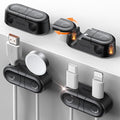 Magnetic Cable Clips - Chfeila 4Pack [Dual Slot] [360°Rotating & Twist-Lock] Cord Management, Adhesive Phone Charging Keeper, Wire Organizer Holder for Nightstand, Home Office Desk Accessories Decor