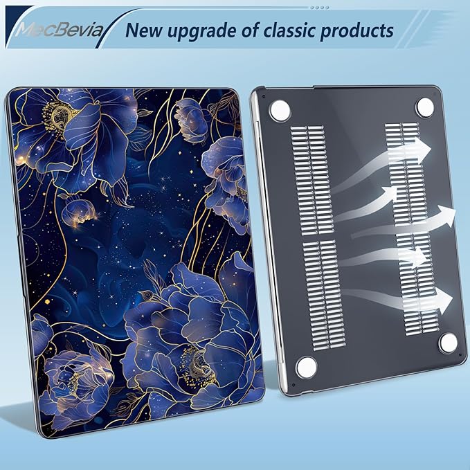 Compatible with MacBook Air 13.6 inch Case, M4 A3240/M3 A3113/M2 A2681 (Released 2025 to 2022), Hard Shell, Keyboard Cover, Screen Protector, Webcam Cover & Type-C Adapter, Starry Flower