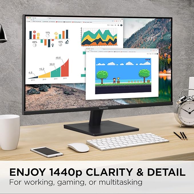 ViewSonic VA2715-2K-MHD 27 Inch 1440p LED Monitor with 100Hz, Ultra-Thin Bezels, HDMI and DisplayPort Inputs for Home and Office