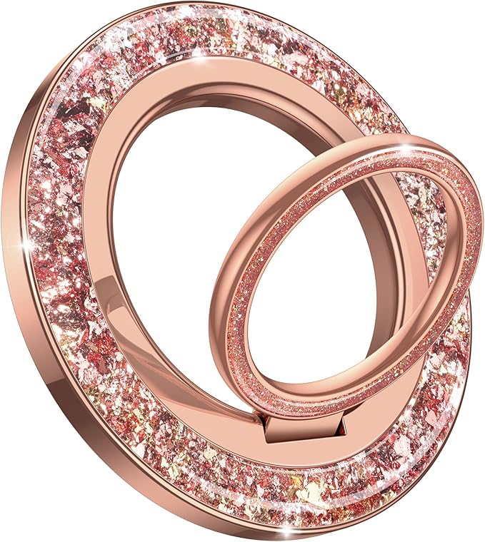 Lamicall Magnetic Twinkle Ring for MagSafe Grip - Stylish Glitter for Mother, Magnet Phone Ring Finger Holder Stand, Upgrade Gear Hinge Mag Safe Accessories for iPhone 16 15 Pro Max, Rose Gold