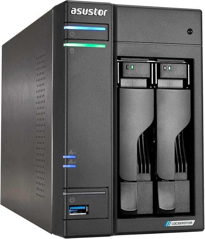 Asustor Lockerstor 2 Gen2 AS6702T - 2 Bay NAS, Quad-Core 2.0 GHz CPU, 4x M.2 NVMe slots (PCIe 3.0), Dual 2.5GbE, 4GB DDR4 RAM, Network Attached Storage (Diskless)