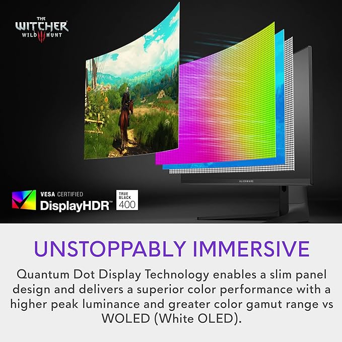 Alienware AW3423DWF Curved QD-OLED Gaming Monitor - 34-inch Quantum Dot OLED 0.1Ms 165Hz 21:9 Curved Display, 99.3% DCI-P3 Color Gamut, VESA DisplayHDR True Black 400, AMD FreeSync Premium Pro - Black