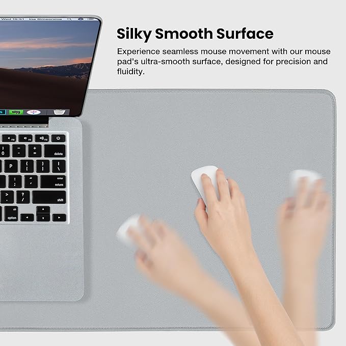 ALOANES Waterproof Mouse Pad with Durable Stitched Edge, XL Gaming Keyboard Pad, Non-Slip Rubber Base Mouse Mat, Extended Desk pad for Gamer, Office & Home, Gray Mousepad 31.5''x 11.8''x 0.12''