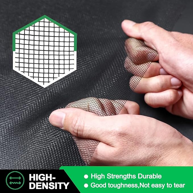 QWR Pet Proof Window Screen and Screen Door Replacement, 48"x 360" Upgraded Durable Thickened Vinyl Coated Wire-Like Mesh for Sliding Screen Door,Patio,Windows(Rolled Package)