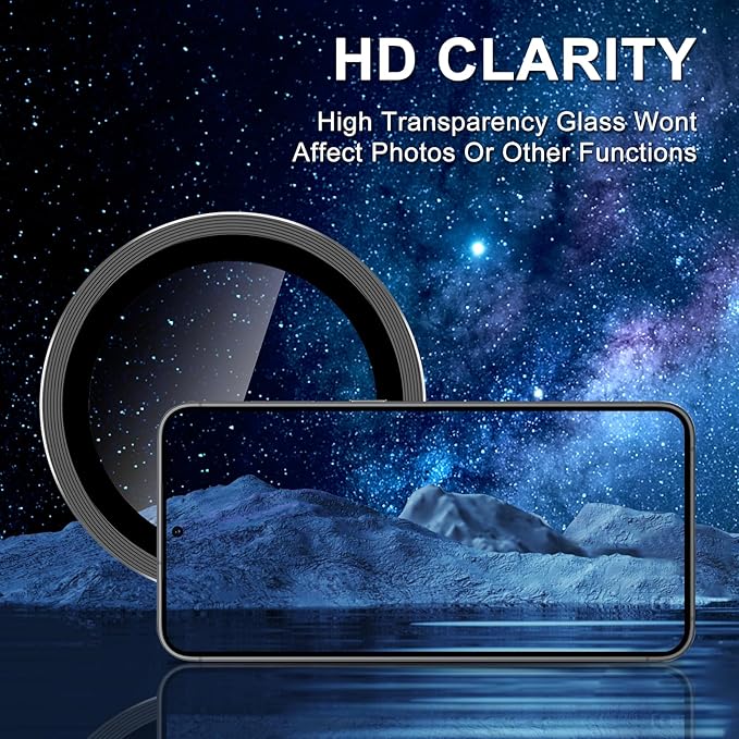 for Samsung Galaxy S24 FE Camera Lens Protector, Individual Metal Ring Tempered Glass Lens Cover, [Strong Adsorption] Scratch Resistant Ultra-Thin HD Clear Lens Cover, 1 Set-Black