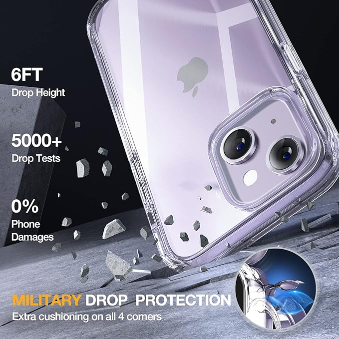 Miracase Class Series for iPhone 14 Case 6.1 inch, [Built-in Tempered Glass Screen Protector] [Bubble Free] Full-Body Protective Bumper Phone Case with Camera Lens Protector, Clear