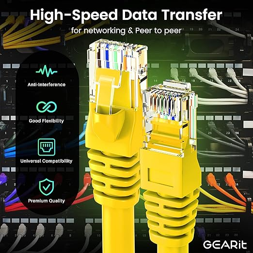 GearIT Cat 6 Ethernet Cable (24-Pack 2 Feet) Cat6 Network Patch, 10Gbps, RJ45, Snagless Cord, Gold-Plated Connectors, Internet for PC, TV, Tablet, Router, Printer, Servers, IT Data Center - Yellow