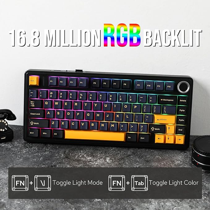 EPOMAKER x Aula F75 Gasket Mechanical Keyboard, 75% Wireless Hot Swappable Gaming Keyboard with Five-Layer Padding&Knob, Bluetooth/2.4GHz/USB-C, RGB (Black, LEOBOG Reaper Switch)