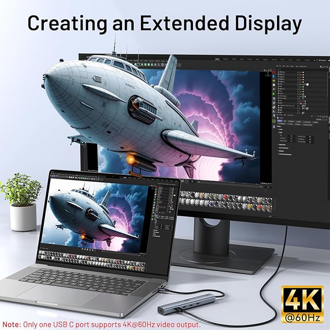 10Gbps USB C Hub with 4K@60Hz Video Display, Selore 5 Ports USB C Splitter, C Port Data Transfer, 100W PD-in Charging, Dongle Multiport Adapter for MacBook Pro, iPad, Dell, HP, and More
