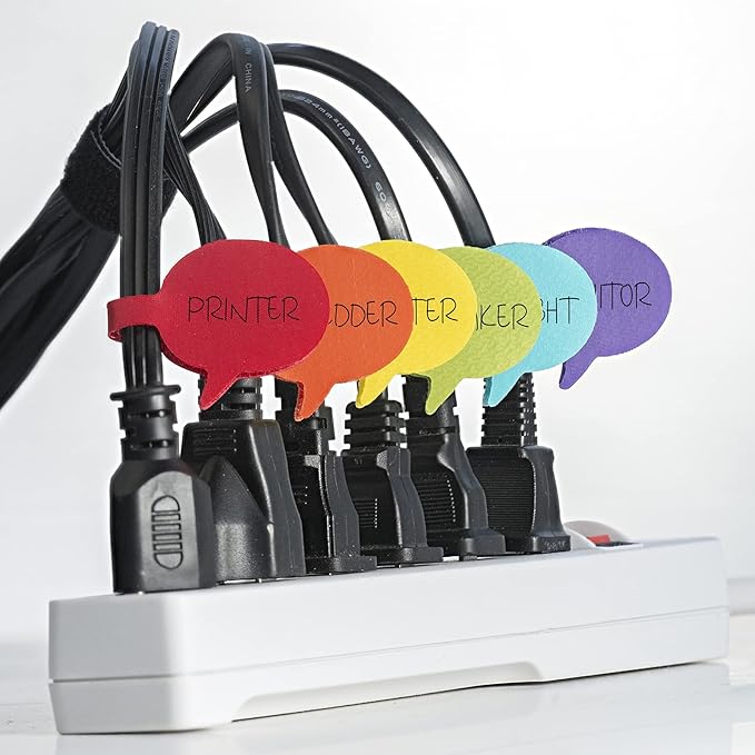Wrap-It Multi-Color (36-Pack) Storage Cable Labels - Speech Bubbles, Wire Tags for Cable Management and Organizer