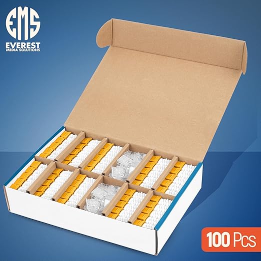 Everest 90° Angled RJ45 Cat6 Keystone Jacks 100-Pack in Yellow - Slim Profile Female RJ45 Connectors - Cat 6 Keystone Jack - Compatible with 90° Angled Speed Termination Tool - easyJACK (B094WB91H3)