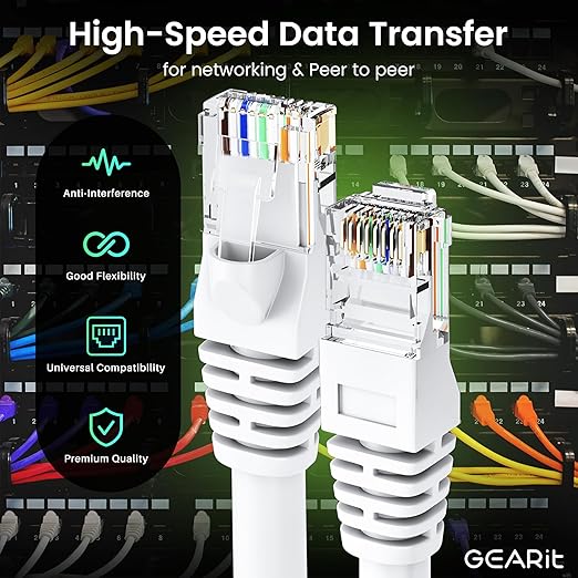 GearIT Cat 6 Ethernet Cable (24-Pack 0.5 Feet) Cat6 Network Patch, 10Gbps, RJ45, Snagless Cord, Gold-Plated Connectors, Internet for PC, TV, Tablet, Router, Printer, Servers, IT Data Center - White