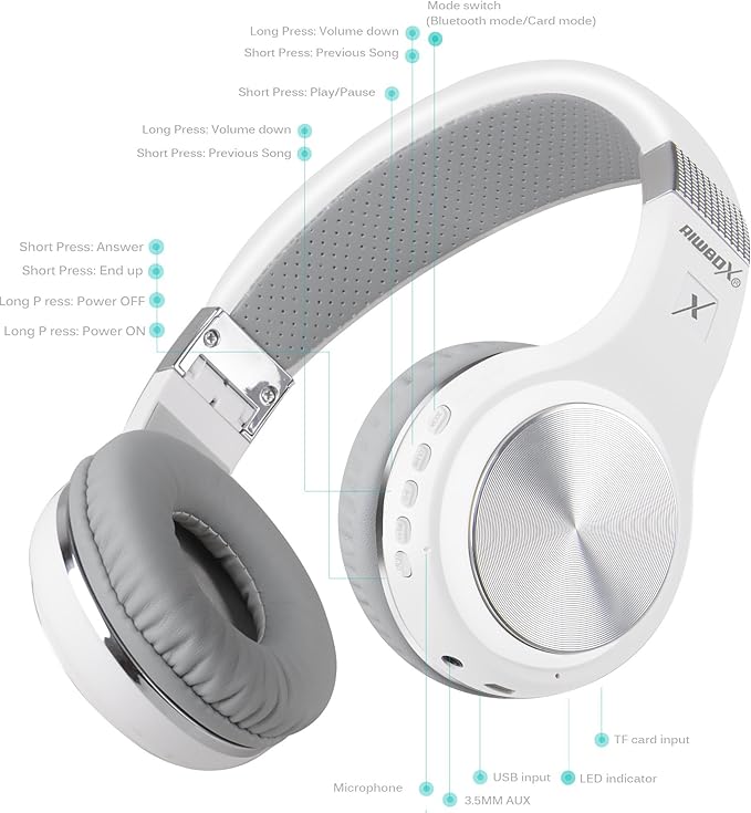 Riwbox Bluetooth Headphones, XBT-80 Folding Stereo Wireless Bluetooth - Image 5